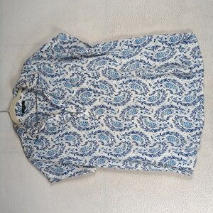 Pleione Women's Blue & White Floral Paisley‎ Patterned Slit Neck Blouse Size M